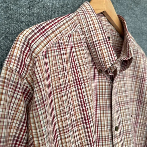 Eddie Bauer Shirt Mens Large Red Tan Plaid Casual Relaxed Wrinkle Resistant - Picture 4 of 10